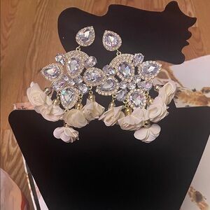Elegant Crystal and Floral Drop Earrings